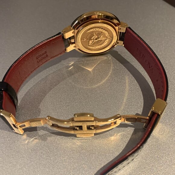 Bulova Women’s Rubaiyat Black Leather Strap Bezel Watch - Picture 3 of 5